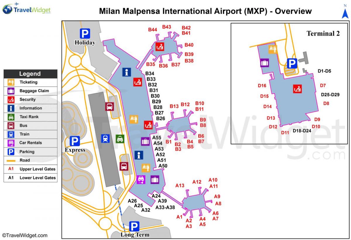 térkép a milánói repülőtereken, a vonat állomás
