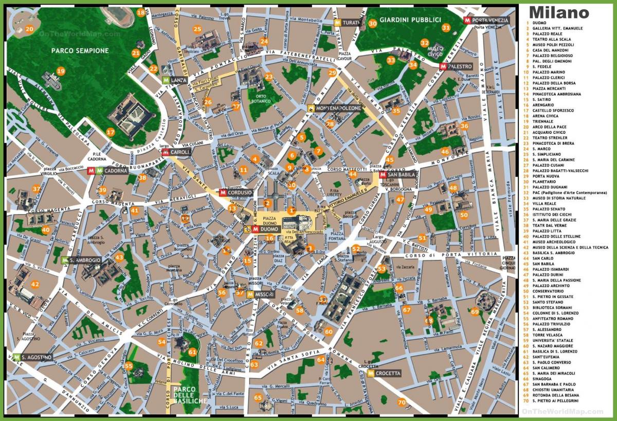 milánó városnézés térkép